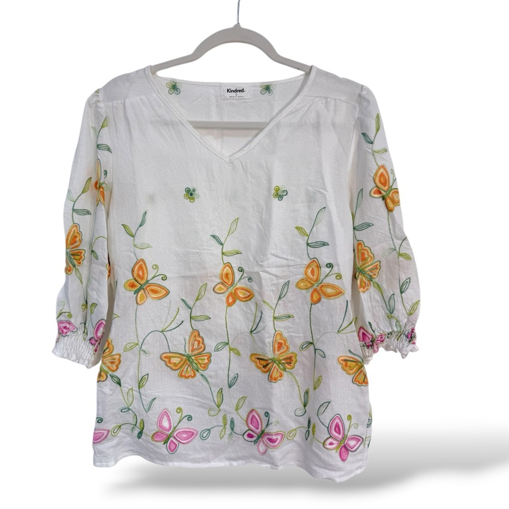 Kindred White Embroidered Butterfly Tunic Top